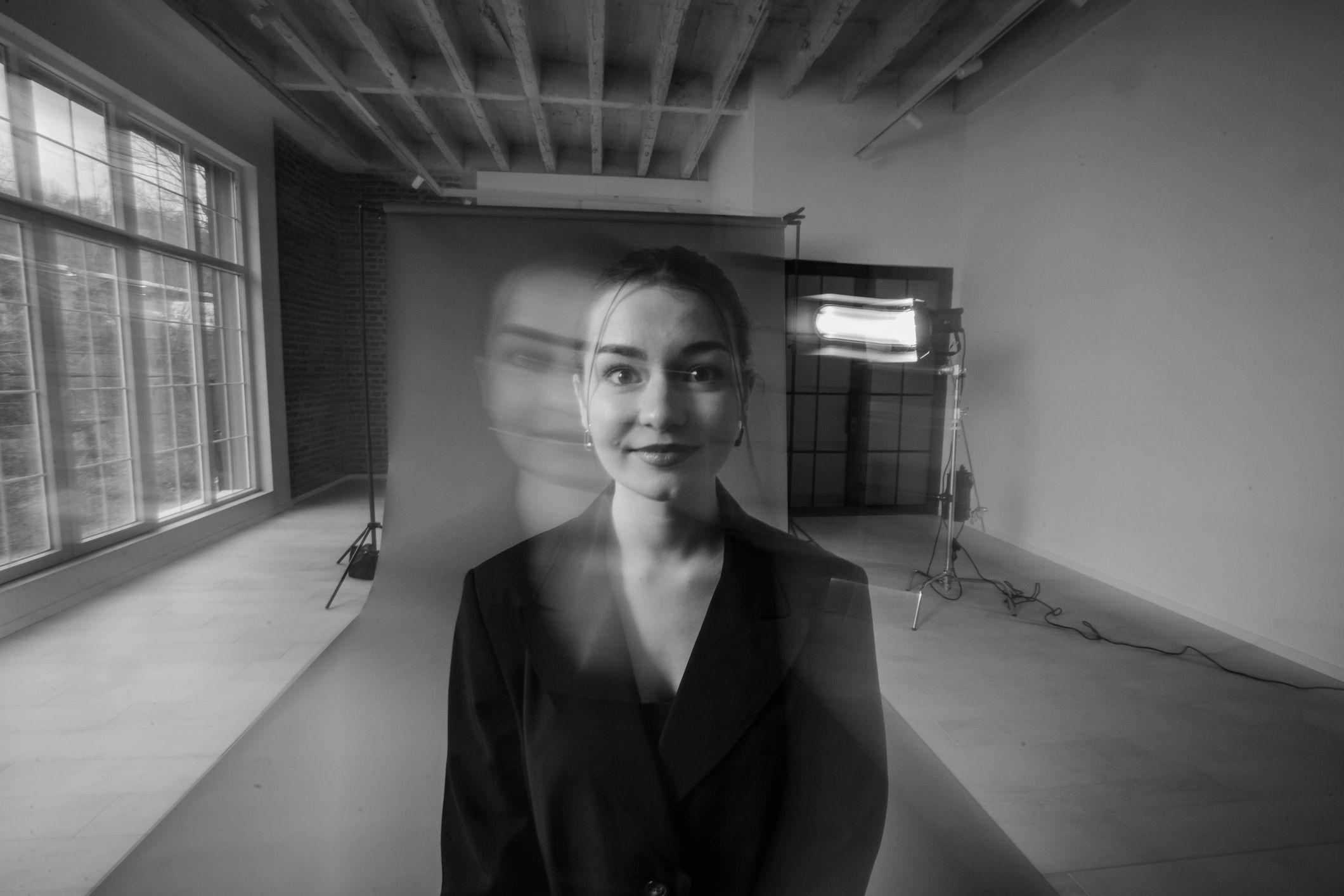 Creative studio portrait with motion blur effect
